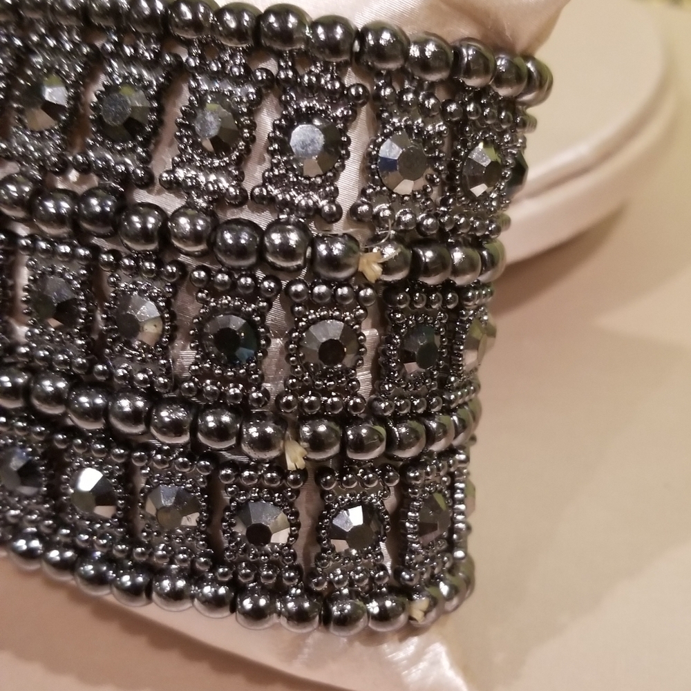 Multi-Layer Black Stretch Crystal Cuff Beaded Bra… - image 3